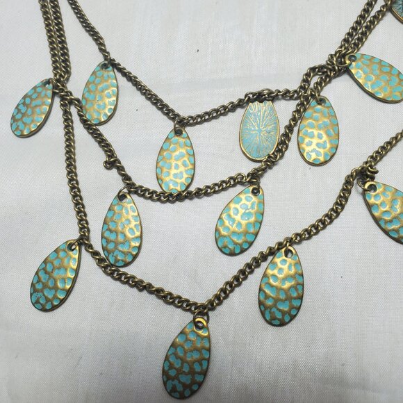 Coldwater Creek three-layered turquoise tear drops / antique gold-tone chains - Picture 3 of 6